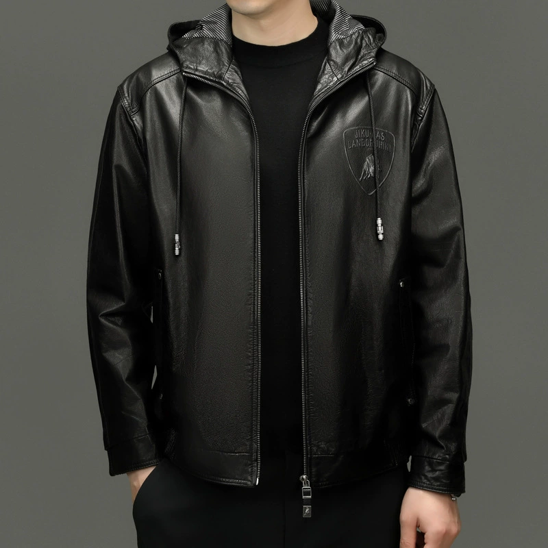 Осенний кожаный худи, куртка, натуральная кожа, slim fit