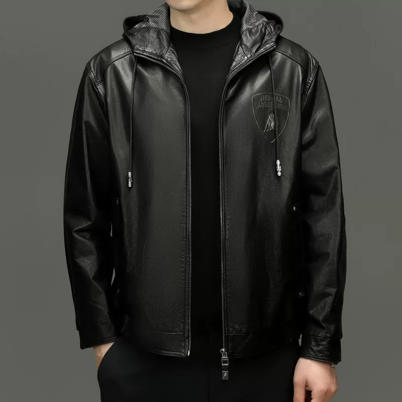 Осенний кожаный худи, куртка, натуральная кожа, slim fit