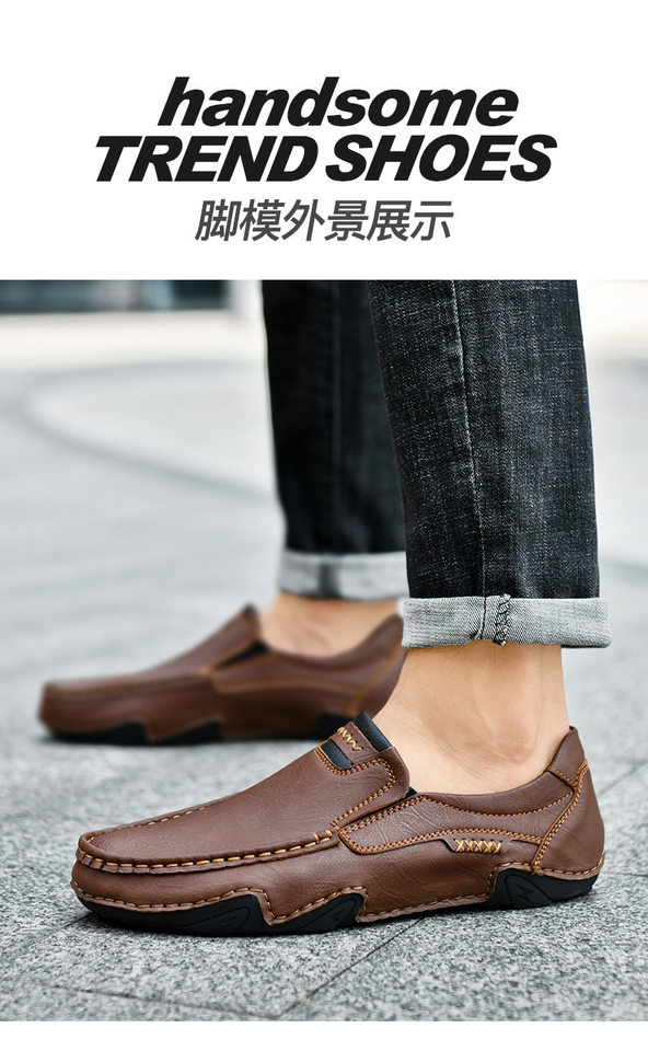 Giày lười nam da đế bằng khâu thủ công thủng lỗ, giày lười cổ thấp ngoài trời cỡ lớn — 2518 màu xám, 2518 màu đen, 2518 nâu nhạt, 2518 nâu đỏ chi tiết 13