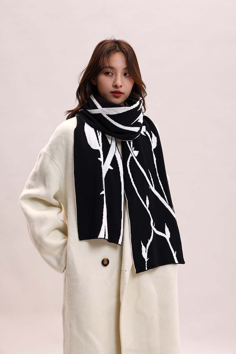 Sciarpa invernale in lana lavorata a maglia con filato di velluto di coniglio, atmosfera rosa spinata estesa, per coppie_voghion.com