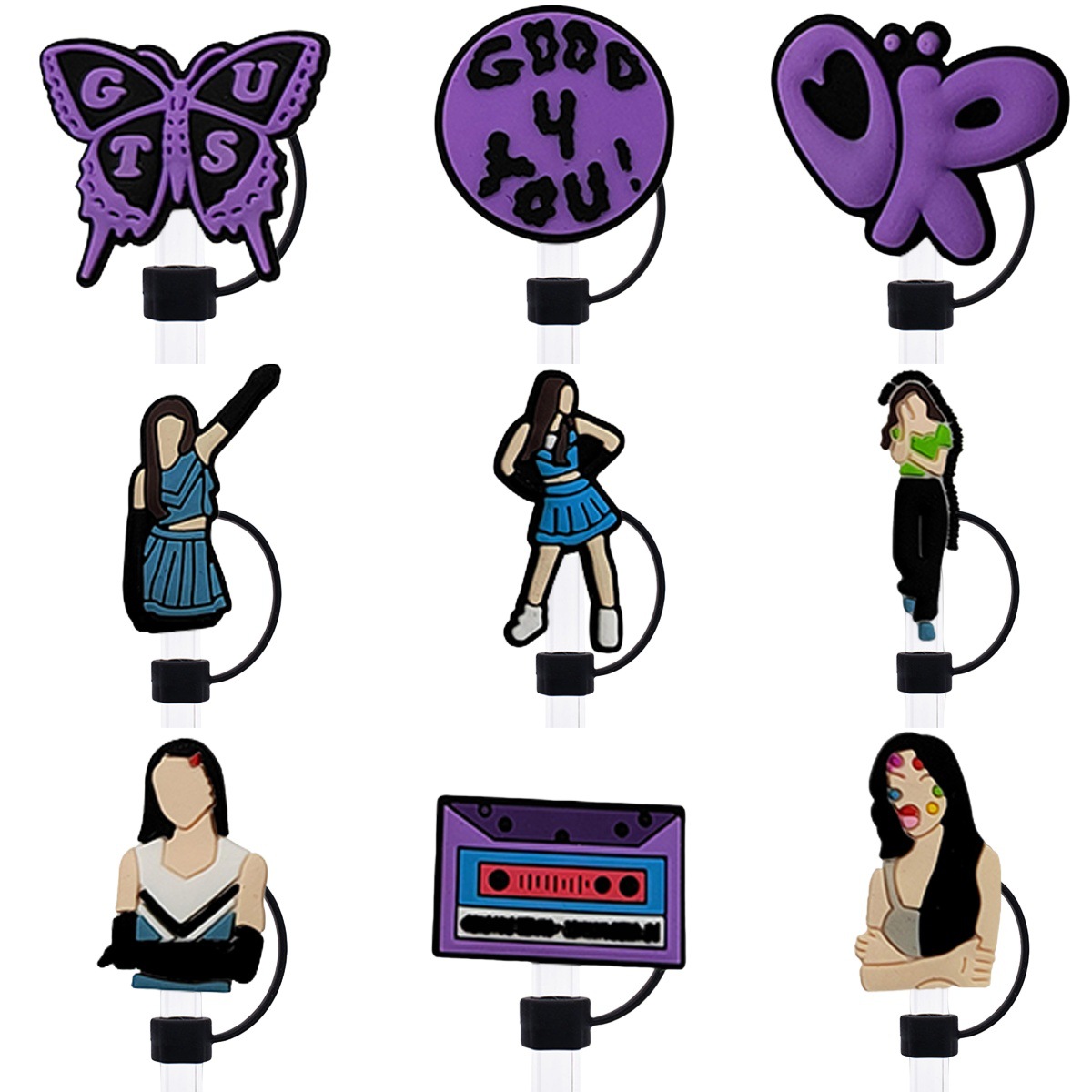 Female singer straw hat water cup accessories decoration, reusable dust plug 10mm diameter silicone straw sleeve