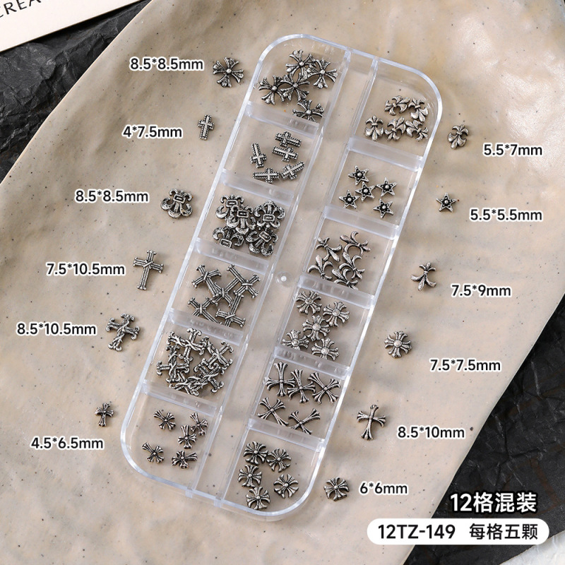 美甲饰品合金复古克罗心十字架薄片diy黑暗系辣妹金属穿戴甲配饰|undefined