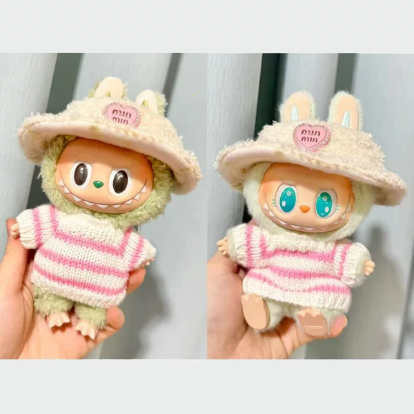 Only clothes] second generation key chain Labubu clothes pendant cloth sit party pink white striped sweater