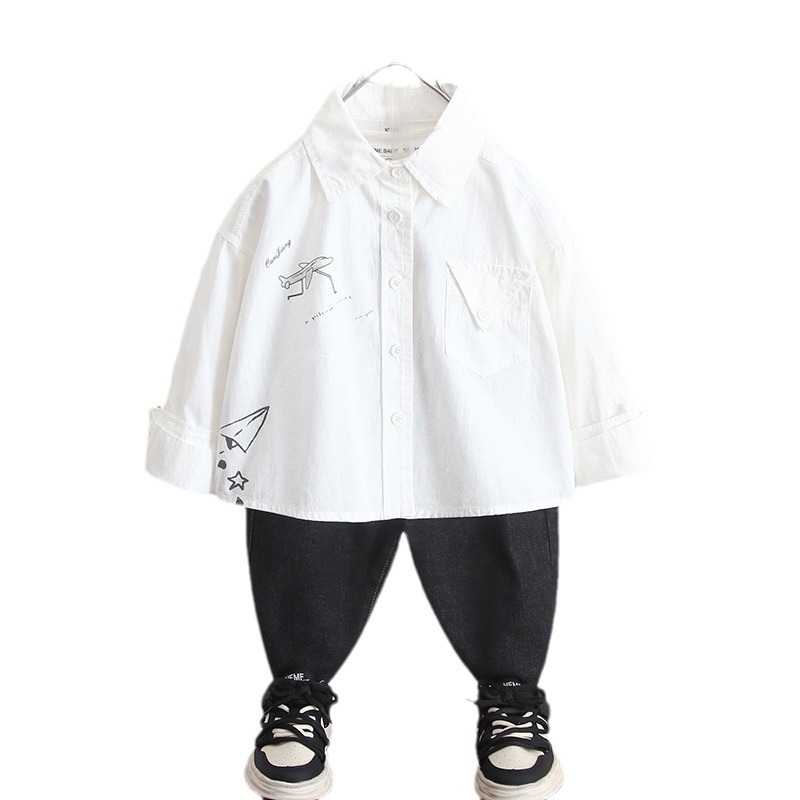 6267 Camisa de manga larga de otoño para niños 2025 Nuevo estilo de primavera y otoño para niños Camisa de estilo occidental Chaqueta de otoño para niños