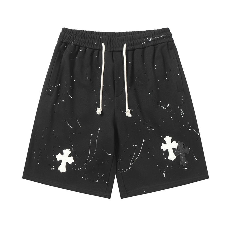 Chrome Hearts Spring/Summer Patchwork Cross Hand-Painted Loose Men's Casual Shorts