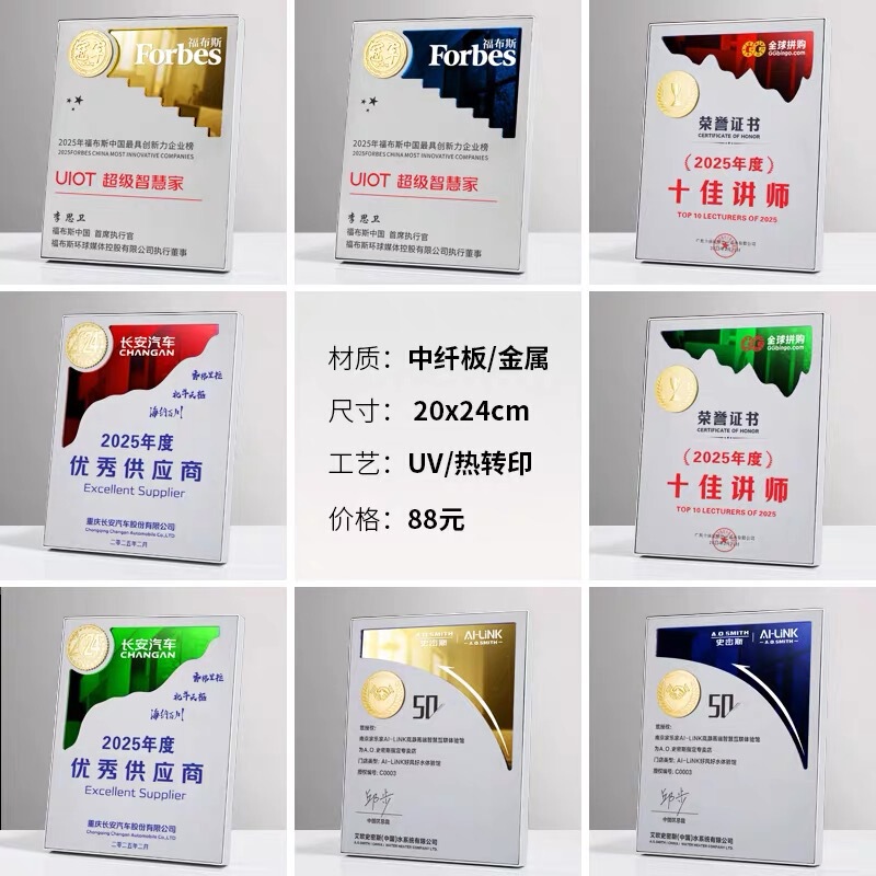 新款木质荣誉奖牌战略合作团队颁奖纪念捐赠证书理事会员单位嘉奖|undefined