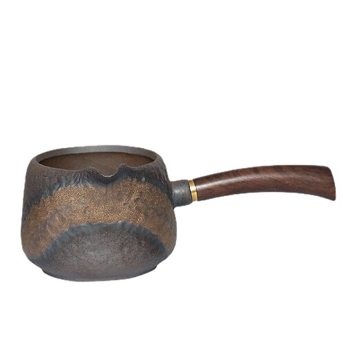 Black sandalwood side handle fair cup handmade retro coarse pottery fair cup tea sea gilt iron glaze tea divider male cup even cup