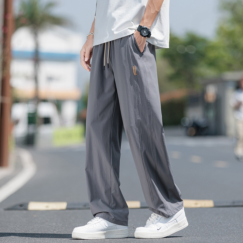 夏カジュアルパンツ、涼しく通気性の良い薄手のトレンディなストレートレッグルーズパンツ、メンズ大きいサイズの速乾性ワイドレッグカジュアルパンツ|undefined