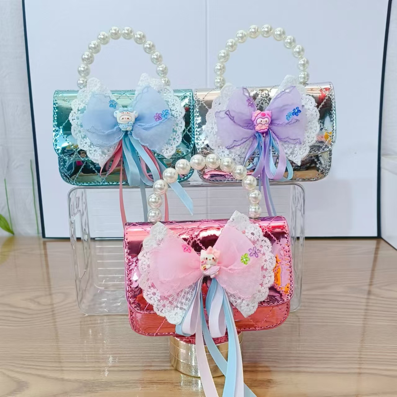 Butterfly Princess bolso de caricatura bolso de perla bolso de hombro bolso de cambio para chicas regalos bolso de cadena láser