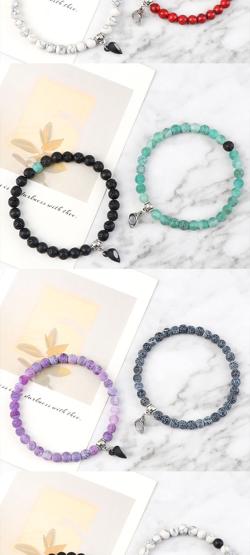 Couple Beaded Magnetic Bracelets With Heart Shaped Buckle Set_voghion.com