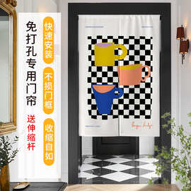 秋季新款复古ins风布艺门帘隔断帘免打孔家用卧室厨房遮挡布帘定