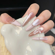 抖音爆款手工穿戴甲片波点猫眼粉色法式蝴蝶结美甲纯欲仙女款甲贴