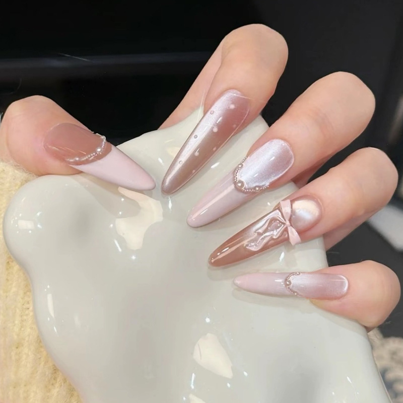 Handmade Wearable Nails with a High-End French Polka Dot Design, Cat Eye Nail Art, Pure Fairy Style Nail Stickers, Wearable Type Handmade Wearable Nails with a High-End French Polka Dot Design, Cat Eye Nail Art, Pure Fairy Style Nail Stickers, Wearable Type
