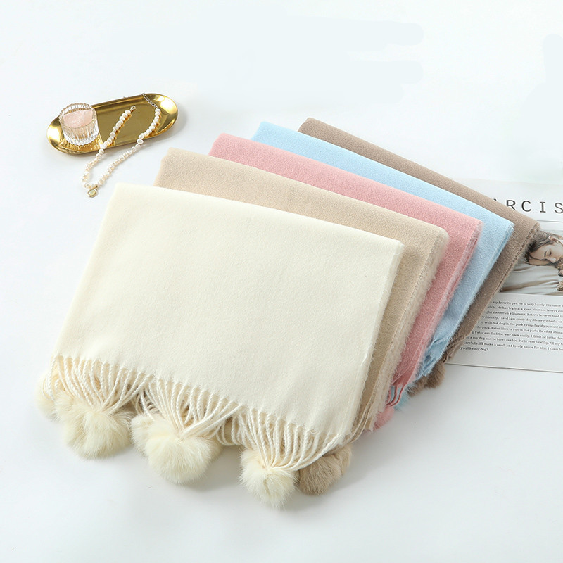 Imitation Cashmere Scarf for Women in Autumn and Winter, High-end Cashmere Scarf, Versatile Fur Ball, Women's Shawl, Korean Style Wool Scarf
