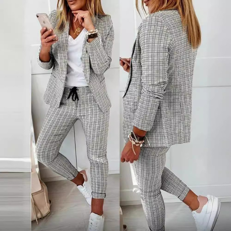 2025Wish Amazon Independent Website New Plaid Casual Suit Women's Suit