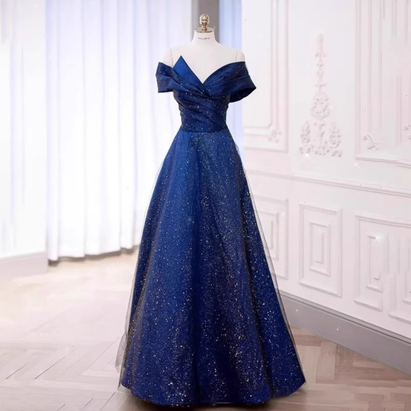 Chorus Performance Dress Competition Dress Women's Blue One-Shoulder 2025 Fashionable Elegant Elegant Evening Dress Summer Chorus Performance Dress Competition Dress Women's Blue One-Shoulder 2025 Fashionable Elegant Elegant Evening Dress Summer