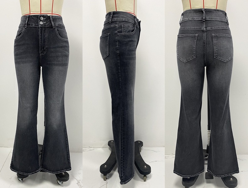 Jean évasé stretch vintage pour femme - Jean en denim délavé et usé, coupe pattes d'éléphant, idéal pour un look streetwear et rétro_voghion.com
