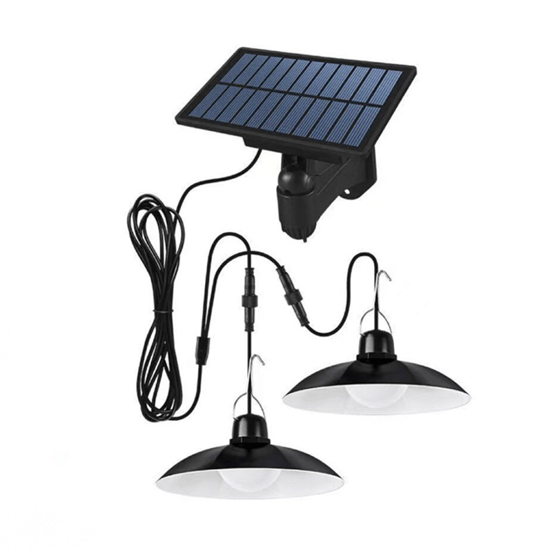 Lámpara solar con luces dobles, súper brillante para uso en interiores y exteriores, con cable de extensión, impermeable para carpas al aire libre, camping y patios.
