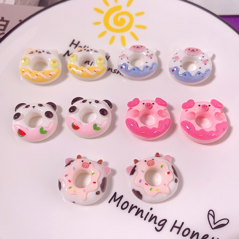 Nuevo animal panda donut diy accesorios de resina adornamiento de cabello cremoso caja de teléfono móvil botón de zapato taza de agua pegatinas hechas a mano