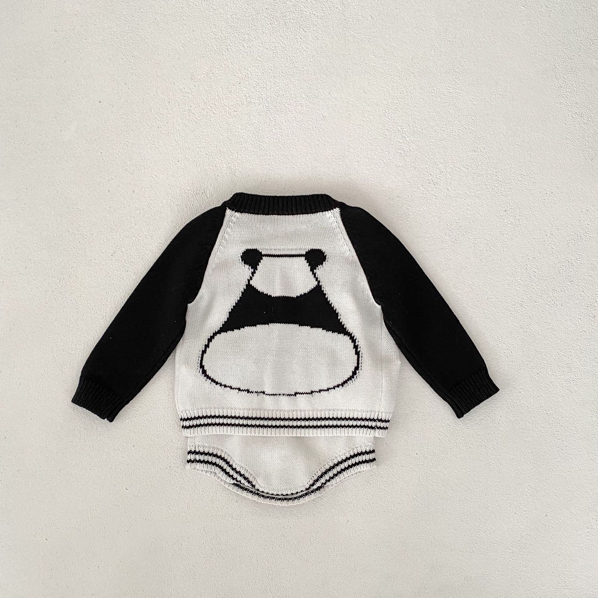 Baba kisgyermek őszi ruhák 2024 férfi és női baba pulóverek panda jacquard kötött hosszú ujjú felső szett_voghion.com