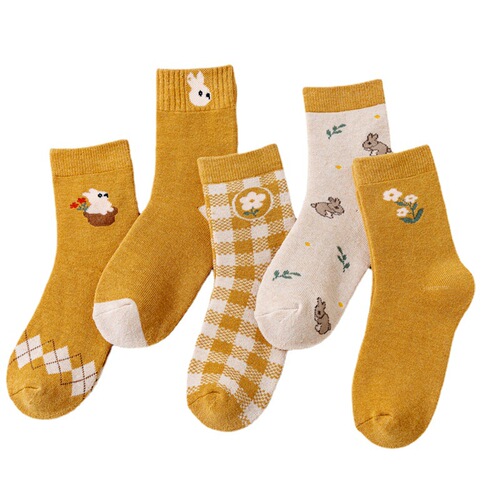 5 pairs of thick socks, women's mid-calf socks, velvet thickened cotton socks, autumn and winter ins trendy retro warm socks, terry socks, long socks
