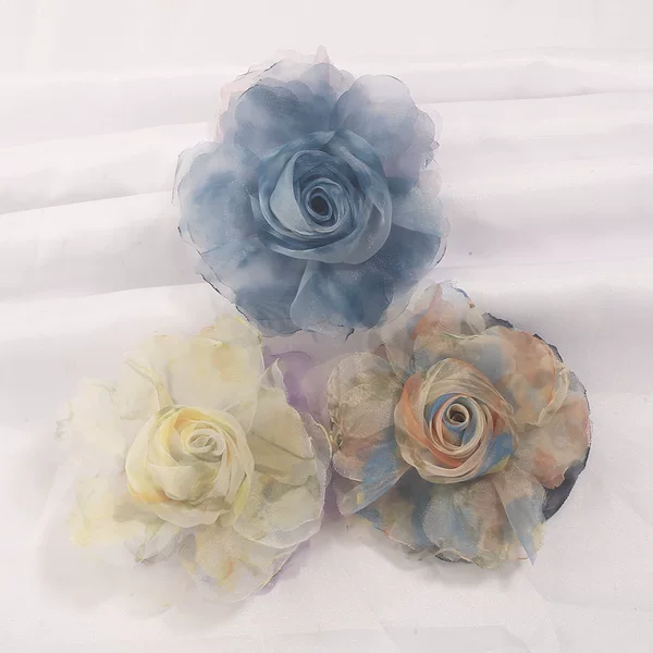 Organza flower accessories, fabric flowers, DIY accessories, handmade rose flower accessories, headwear, shoes, hats, clothing accessories