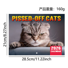 跨境新品2026年 PISSED-DFF CATS 愤怒猫日历 墙面骑马钉挂历现货