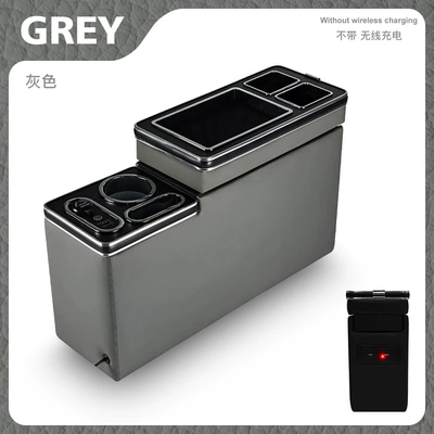 central armrest box interior: Armrest box - gray-usbcolored-lights