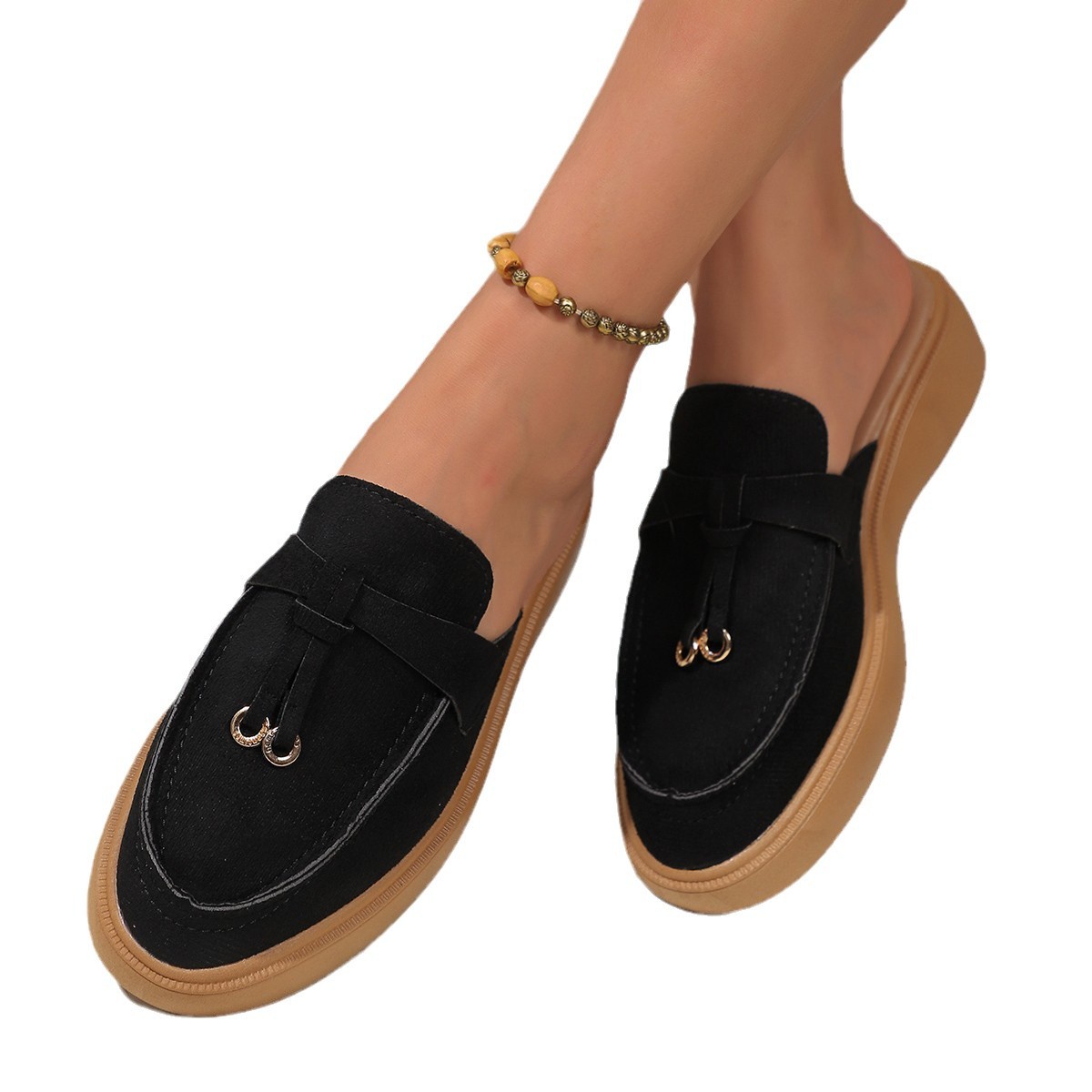 Pantuflas de mujer de talla grande y media longitud, modernas, versátiles, planas, cómodas y con suela gruesa._voghion.com