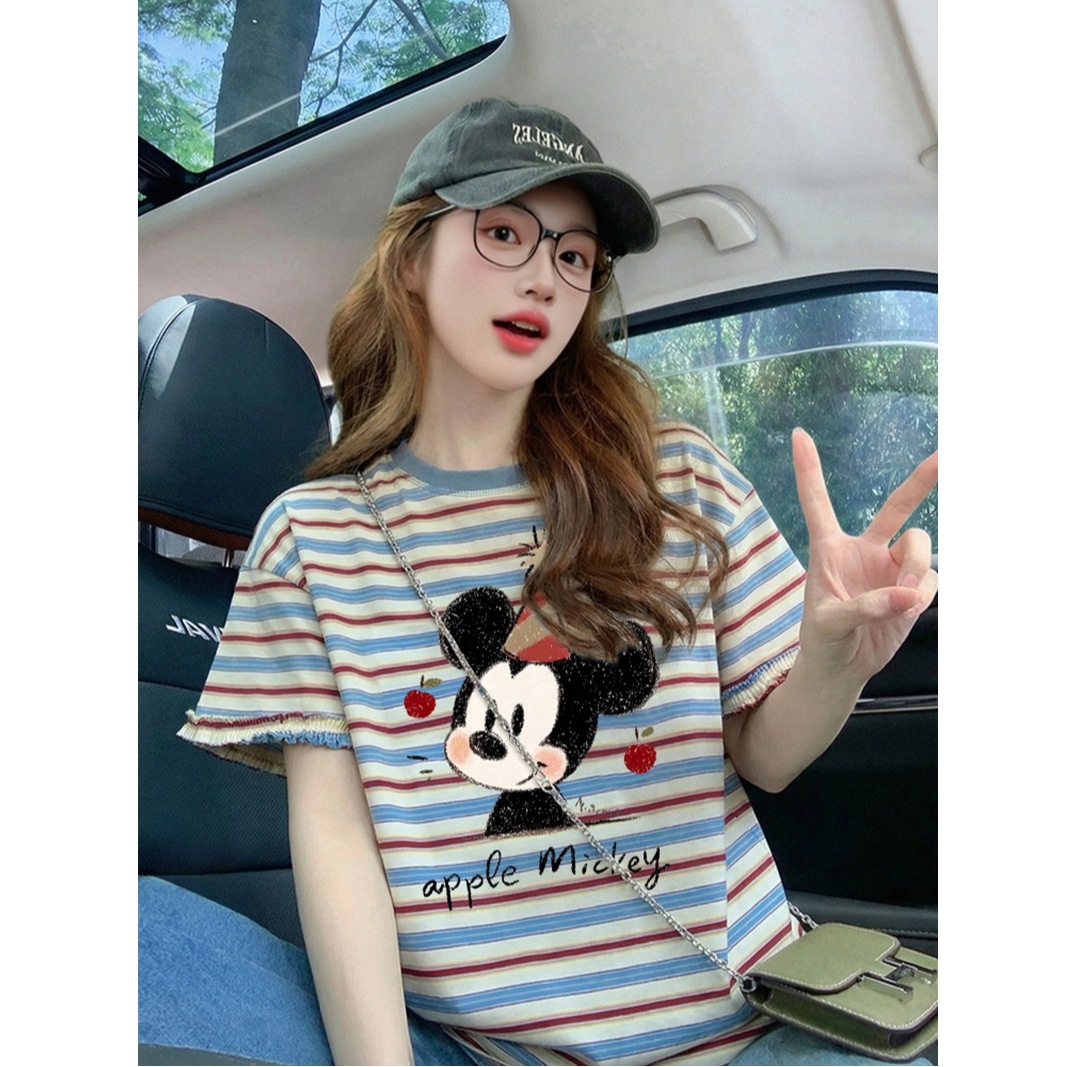 [95 Cotton 5 Ammonia Fabric Strip] Sleeve Hem Printed T-shirt…