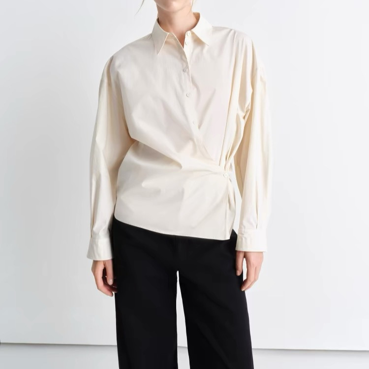 Lem Blogger Same Style 2025 Spring and Summer New Light Luxury Design Sense Twisted Pleated Simple Slimming Solid Color Long Sleeve Shirt for Women