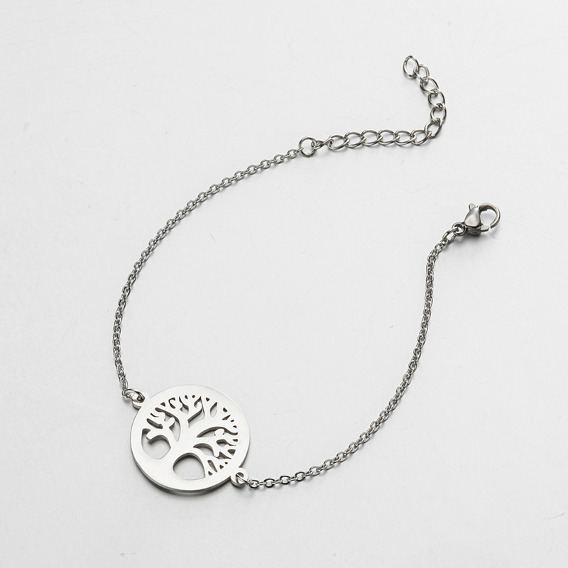 Stainless Steel Simple Style Plating Hollow Out Tree Coconut Tree Lotus Bracelets display picture 3