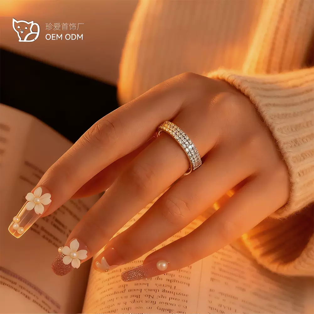 莫桑戒指925纯银三排对戒情侣指环高级感女轻奢三生三世