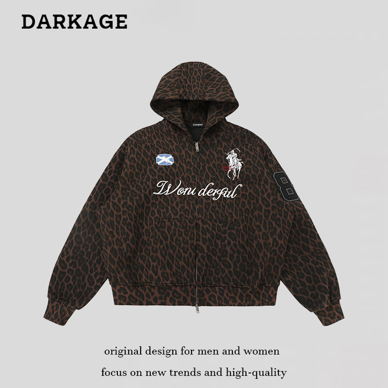 American-Style Leopard Print Digital Patch Embroidery Hooded Sweatshirt for Men and Women, Boxy Short Wide-Fit Hooded Zip-Up Sweatshirt Jacket American-Style Leopard Print Digital Patch Embroidery Hooded Sweatshirt for Men and Women, Boxy Short Wide-Fit Hooded Zip-Up Sweatshirt Jacket