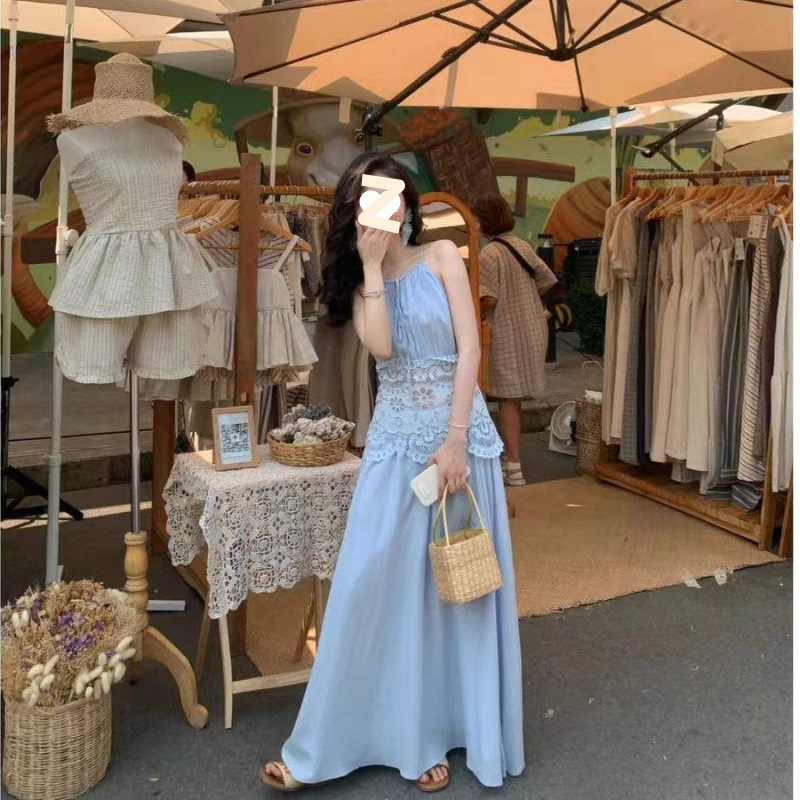 優しいスタイルの休暇ホルターネックスリムベストドレス婦人服 2025 夏の新しいエレガントな A ラインロングスカート|undefined