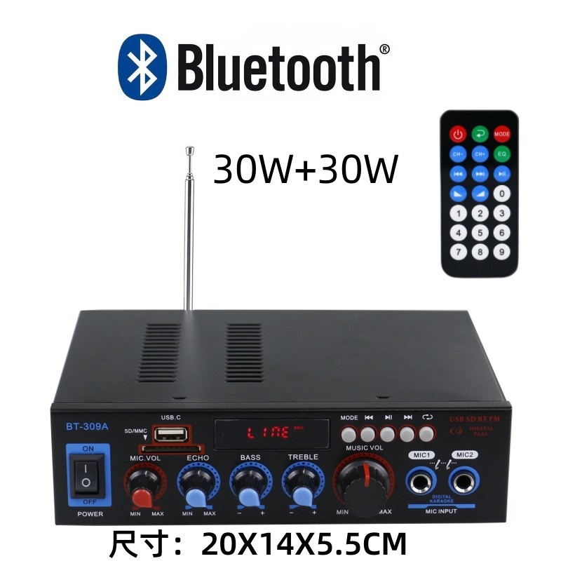 Amplificador de potencia mini pequeño altavoz amplificador de potencia tarjeta USB radio DC 12V 220V amplificador de potencia Bluetooth