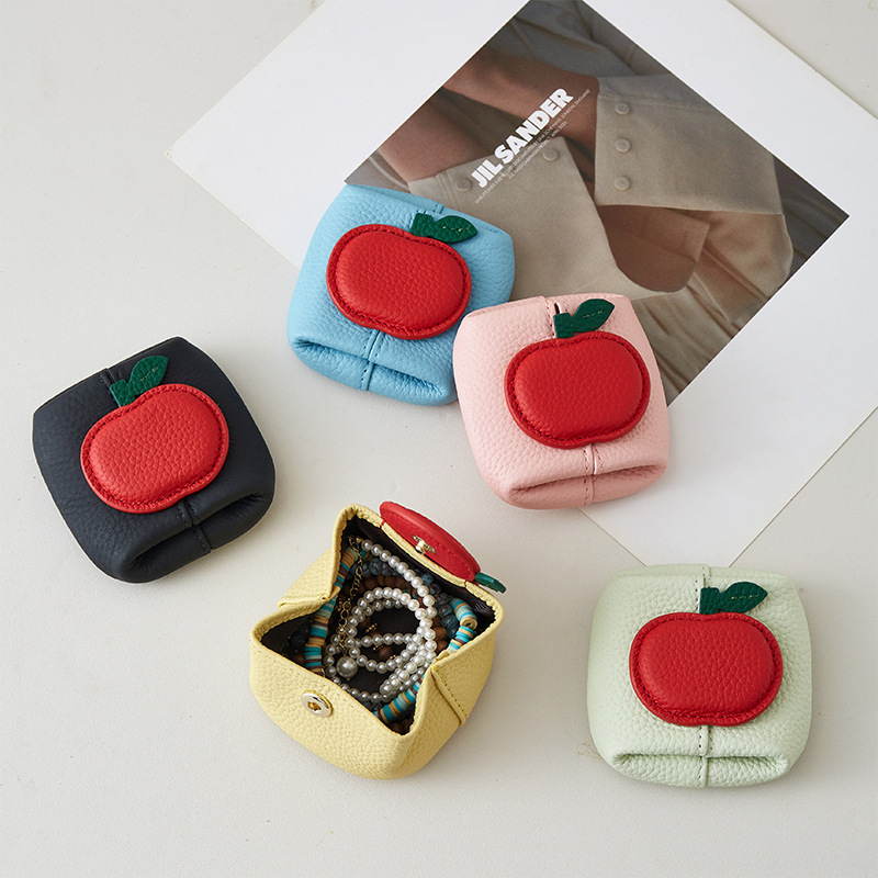 First-Layer Cowhide Fruit Coin Purse, Ins-Style Japanese Mini Earphone Coin Storage Bag, Cute Apple Jewelry Bag First-Layer Cowhide Fruit Coin Purse, Ins-Style Japanese Mini Earphone Coin Storage Bag, Cute Apple Jewelry Bag
