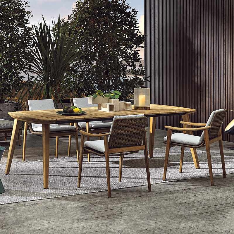 Ocio al aire libre mesa y silla combinación patio anti-corrosión de madera balcón silla de ratán casa al aire libre Villa Nordic silla de muebles de ratán