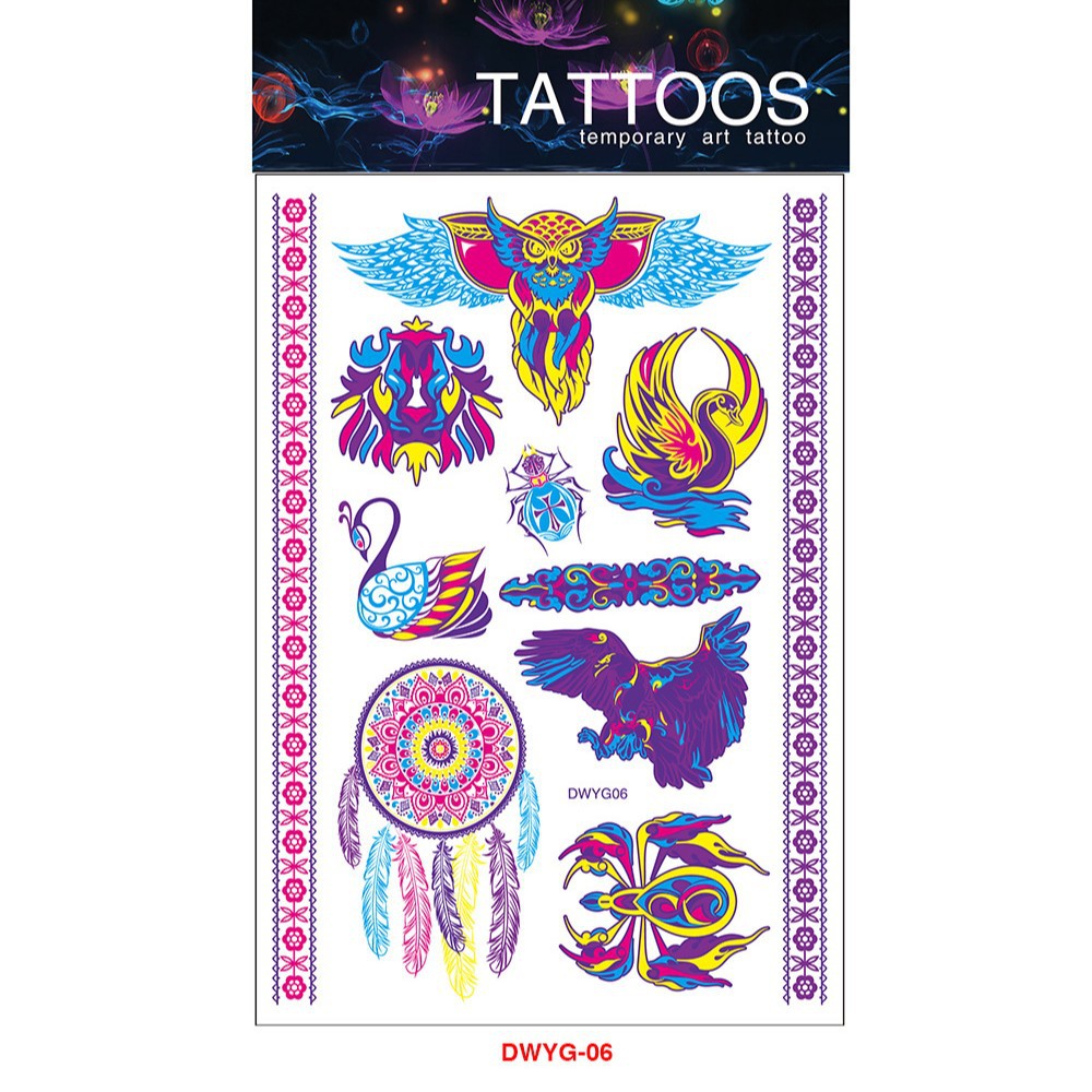 Tatuajes Temporales Fluorescentes para Brazo de Papel de Transferencia de Agua, Impermeable para Halloween