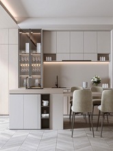 现代莫兰迪色开放式厨房橱柜整体橱柜石英石台面厨柜全屋定制