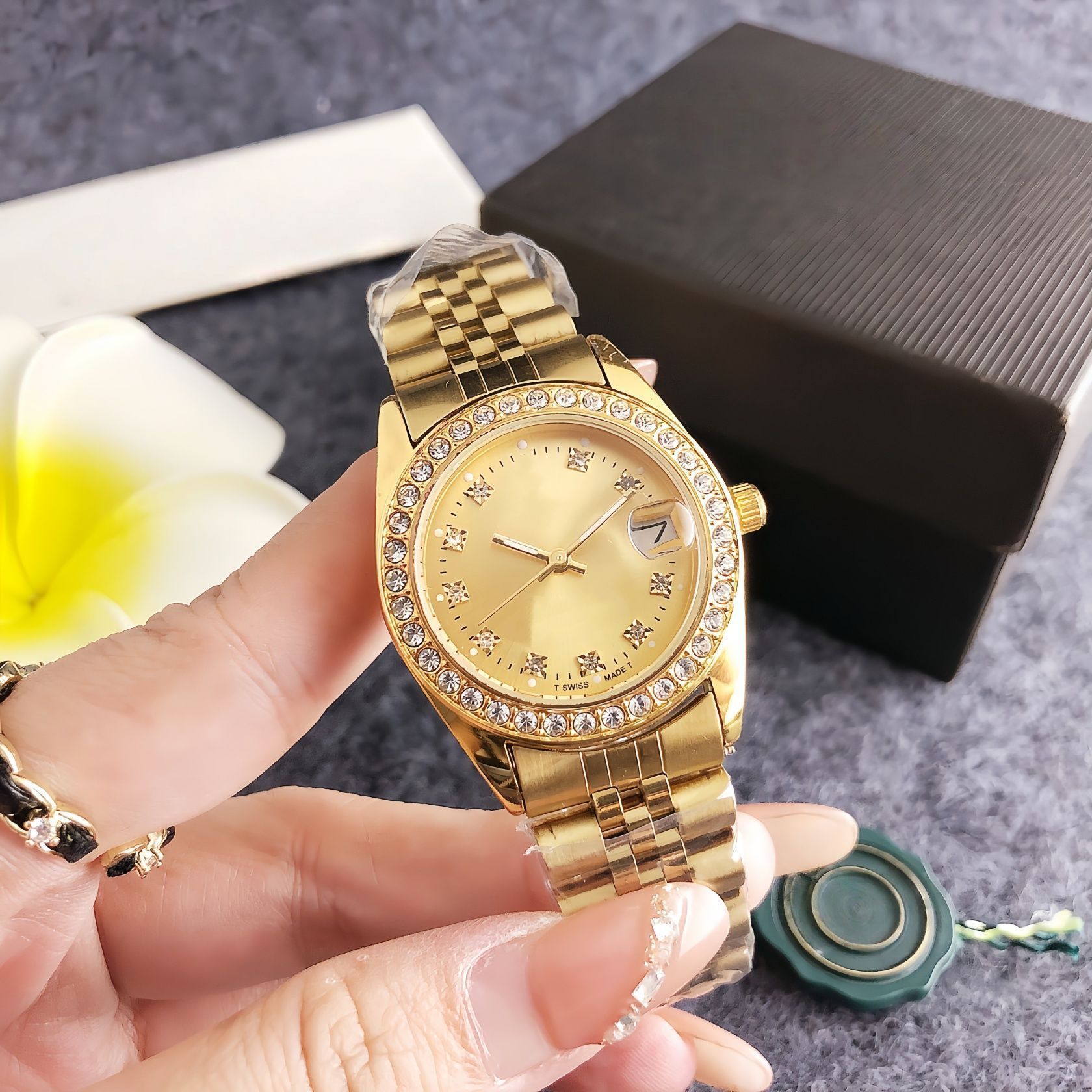 Fashionable Light Luxury High-End Waterproof Quartz Steel Band Watch Five-Bead Steel Band Pair Watch Simple High-Value Quartz Watch