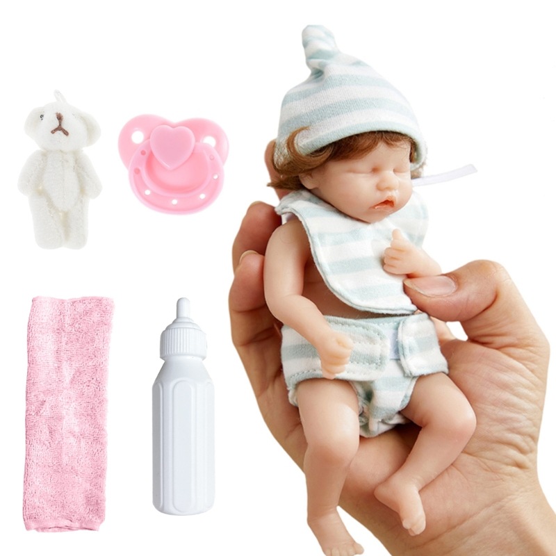 6 pulgadas renacer muñeca en miniatura niña Pelo Rizado cara sonriente lavable suave simulación bebé niño muñeca acompañante