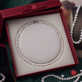 Zhuji Pearl genuine goods Near Round Natural Freshwater Pearl Necklace Mother's Day Gift Box High-end