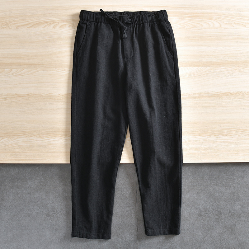 Tejido de tecnología DuPont! ¡Ramio natural! Comercio exterior verano transpirable algodón lino cintura elástica pantalones casuales rectos hombres