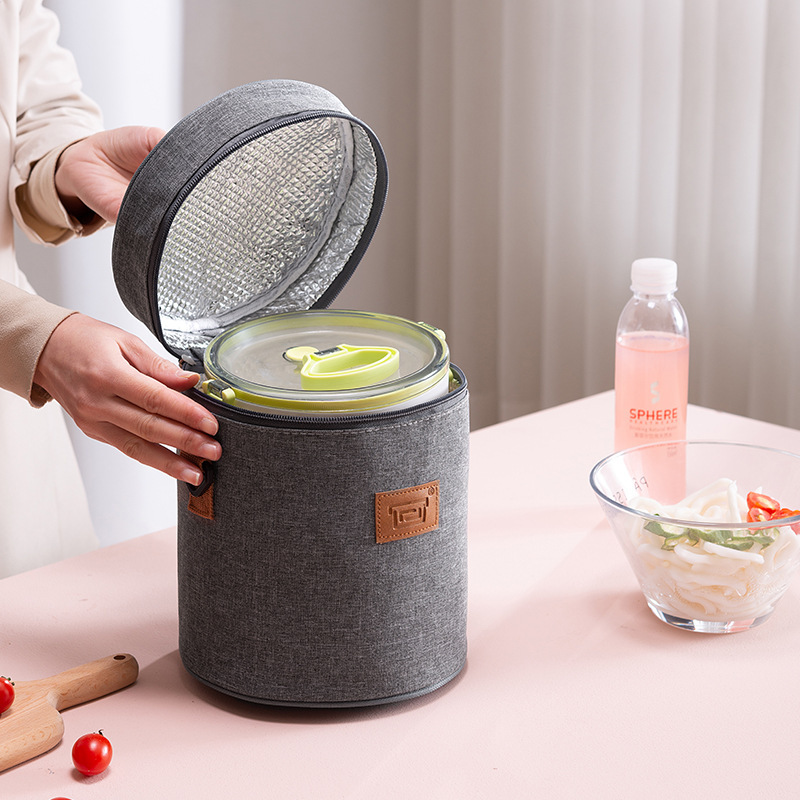 Bolsa de almuerzo redonda gruesa al por mayor, bolsa de almuerzo portátil para estudiantes de aislamiento térmico con arroz en el trabajo, bolsa de aislamiento de gran capacidad para exteriores