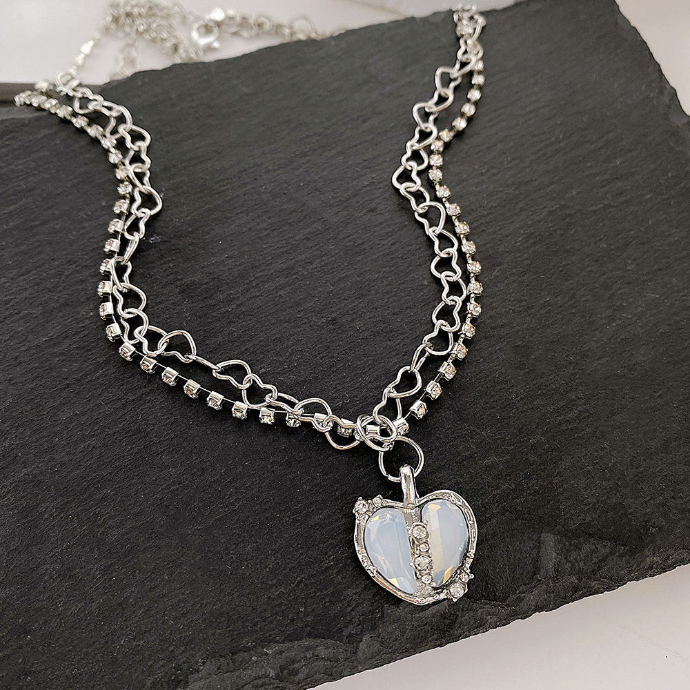 Fashion 3# Alloy Diamond Heart Necklace 