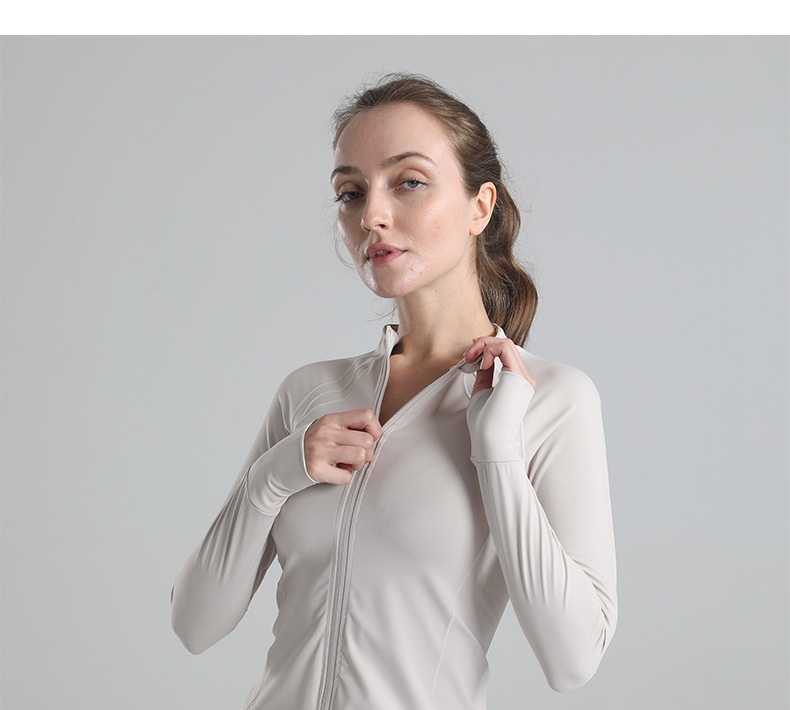 Women's Slim-Fit Zip-Up Yoga Jacket, Lightweight Quick-Dry Nylon Spandex Athletic Top, Breathable Second Skin Layer For Gym & Casual Wear_ecoleips.com