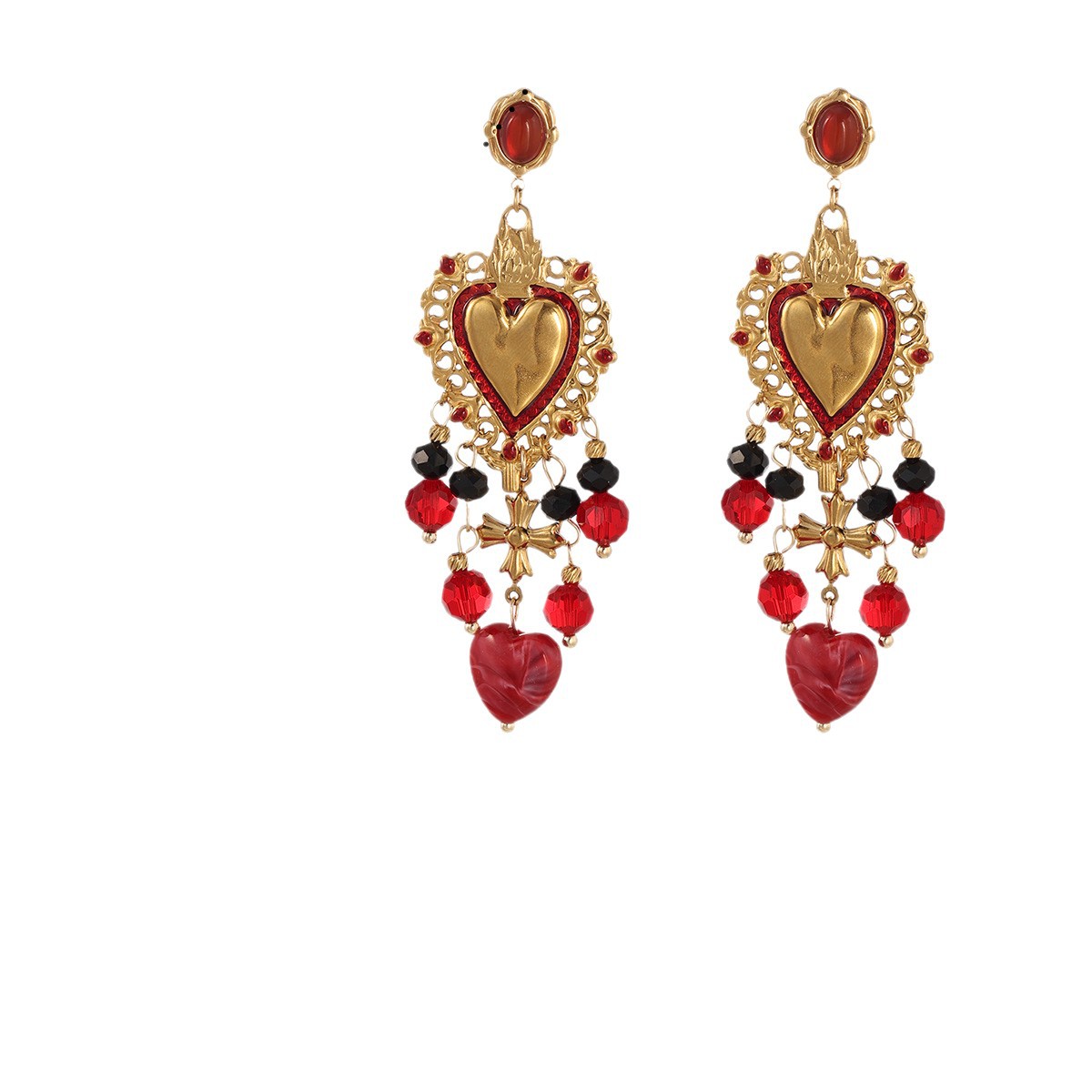 Taina europa y americana pendientes de acero inoxidable lujo ligero amor bordilla color goteo de aceite conjunto de joyas acrílicas