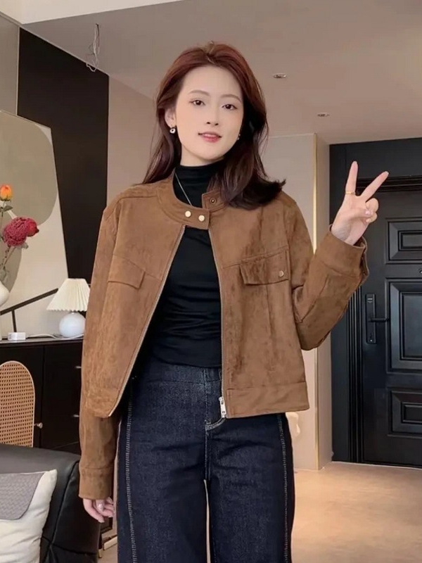 复古潮流短款麂皮绒外套女秋季新款时尚百搭休闲小个子夹克上衣潮|undefined