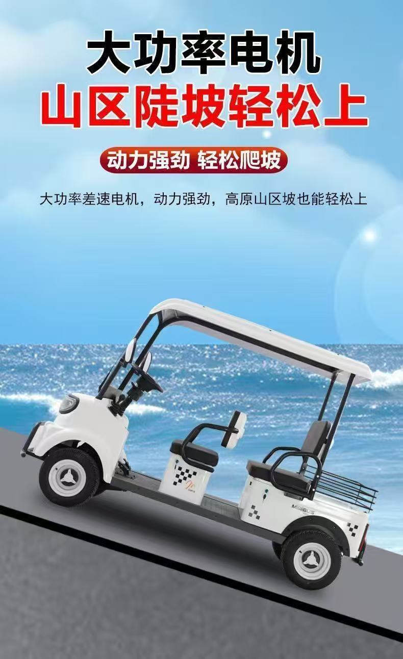 Electric four-wheeled vehicle for scenic sightseeing tours, customer pick-up and transportation, passenger-carrying electric vehicle with canopy, black